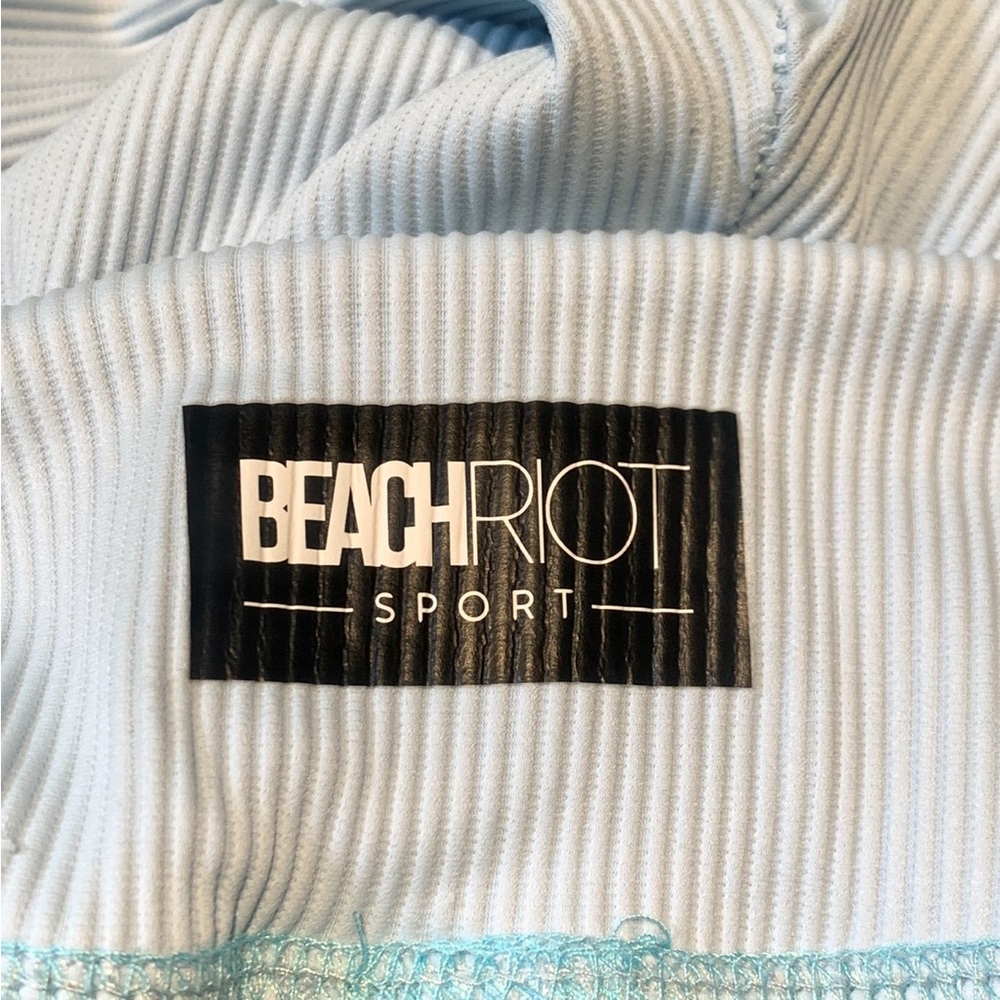 Beach Riot Blue Ribbed Fold Over Leggings - Picture 4 of 8